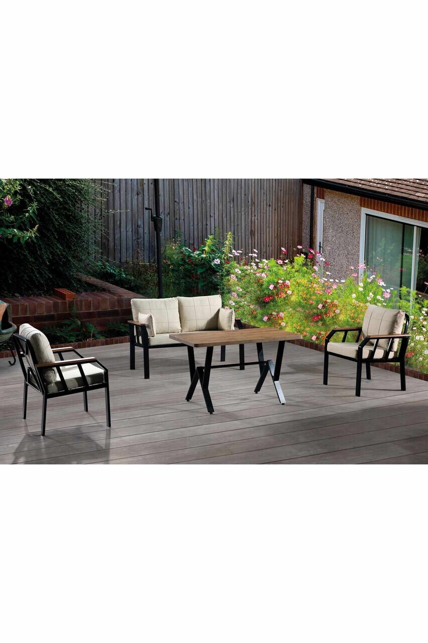 Set mobilier de gradina, Hanah Home, Nergiz 2+1+1, Metal, Bej - view 2