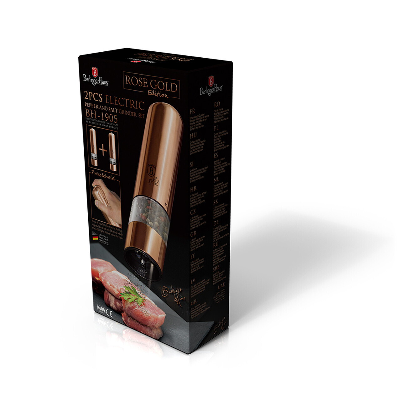 Set 2 rasnite electrice pentru sare/piper Berlinger Haus, Rose Gold, inox/ceramica, roz - imagine 9