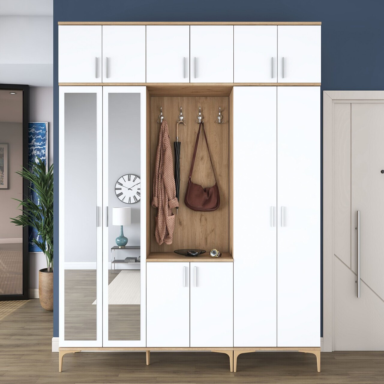 Cuier de perete, Hanah Home, EA157, 180x240x37.5 cm, PAL melaminat, Nuc/Alb - view 3