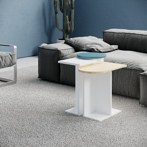 Masa mund, decortie, 40x36x53 cm, pal melaminat, alb/oak/turcoaz