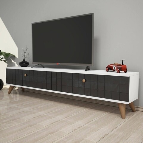 Comoda TV Alberi, Puqa Design, 160x25x35 cm, alb/antracit 160x25x35 imagine noua 2022
