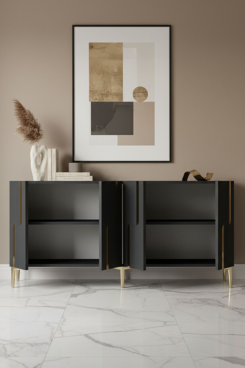 Consola, Hanah Home, Nota 150, 150x75x32 cm, Antracit / Aur — imaginea 3