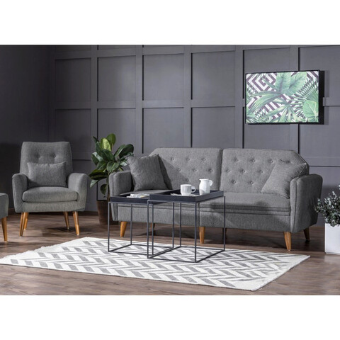 Set canapea extensibilă, unique design, 867unq1627, lemn de carpen, gri inchis