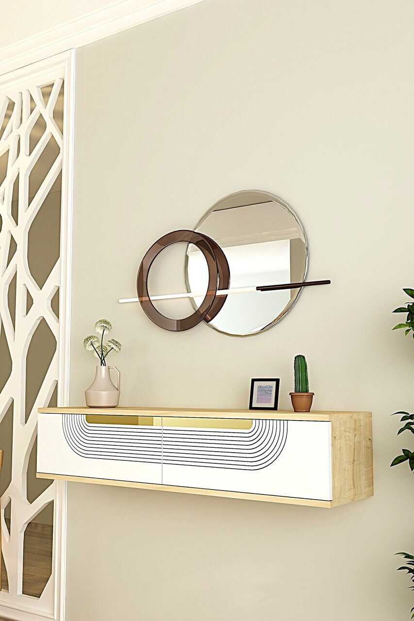 Dulap, Hanah Home, Meyra 120, 120x25.5x29.6 cm, Stejar Safir / Alb / Auriu — imaginea 2