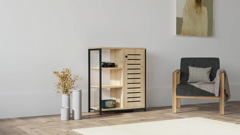 Corp biblioteca, puqa design, ihlamur, 72x83.7x34 cm, pal, safir / negru