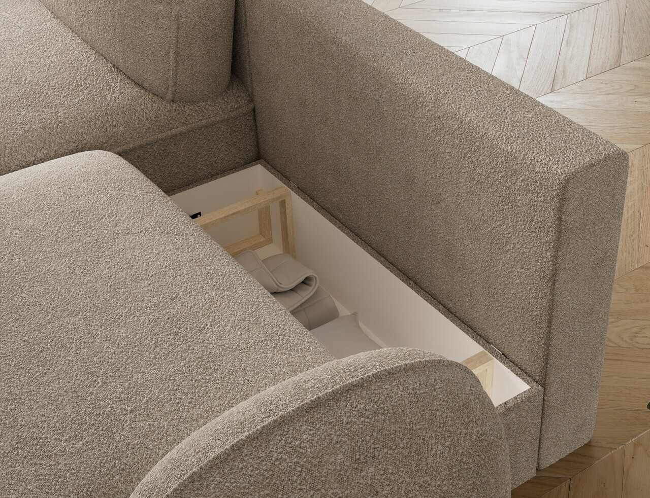 Coltar extensibil stanga 3 locuri ELTAP, Tesalia, 240x150x93 cm, lemn/tesatura boucle, bej inchis — imaginea 7