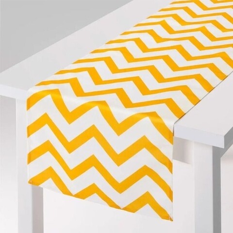 Poza Traversa de masa Yellow Stripes, Ambition, 40x150 cm, poliester, alb