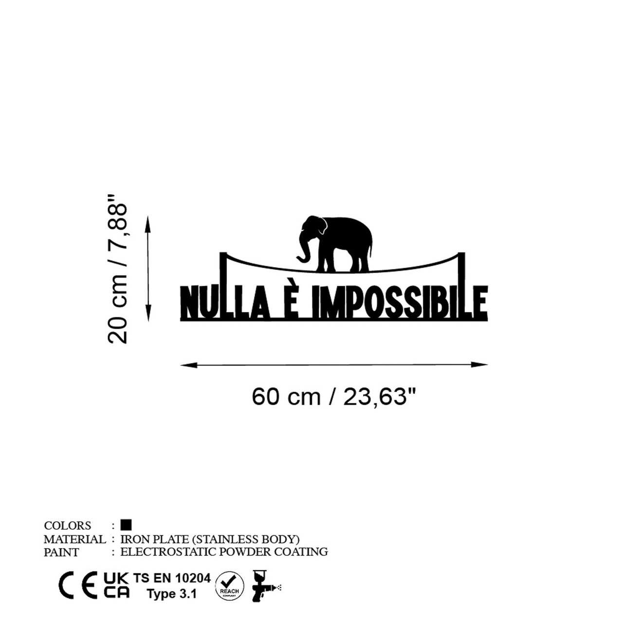Decoratiune de perete, Nulla E Impossible 1, Dimensiune: 60 x 20 cm, Negru - view 6