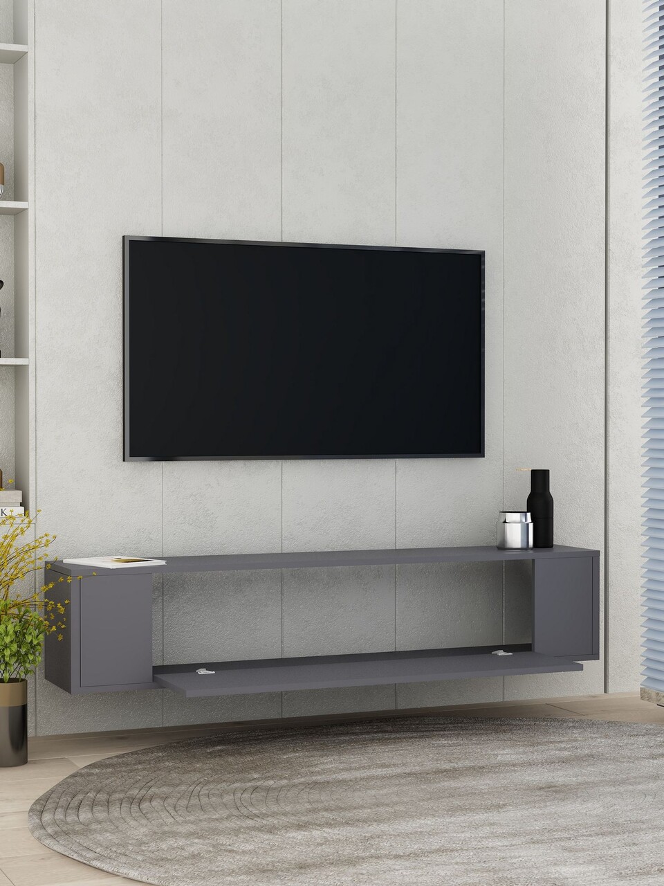 Comoda TV, Hanah Home, Restol 2, 120x33.2x26.4 cm, PAL , Antracit - view 3