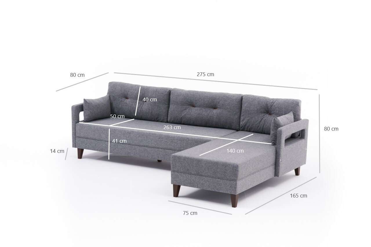 Coltar Pe Dreapta Comfort, Balcab Home, 275x80x80 Cm, Lemn, Gri