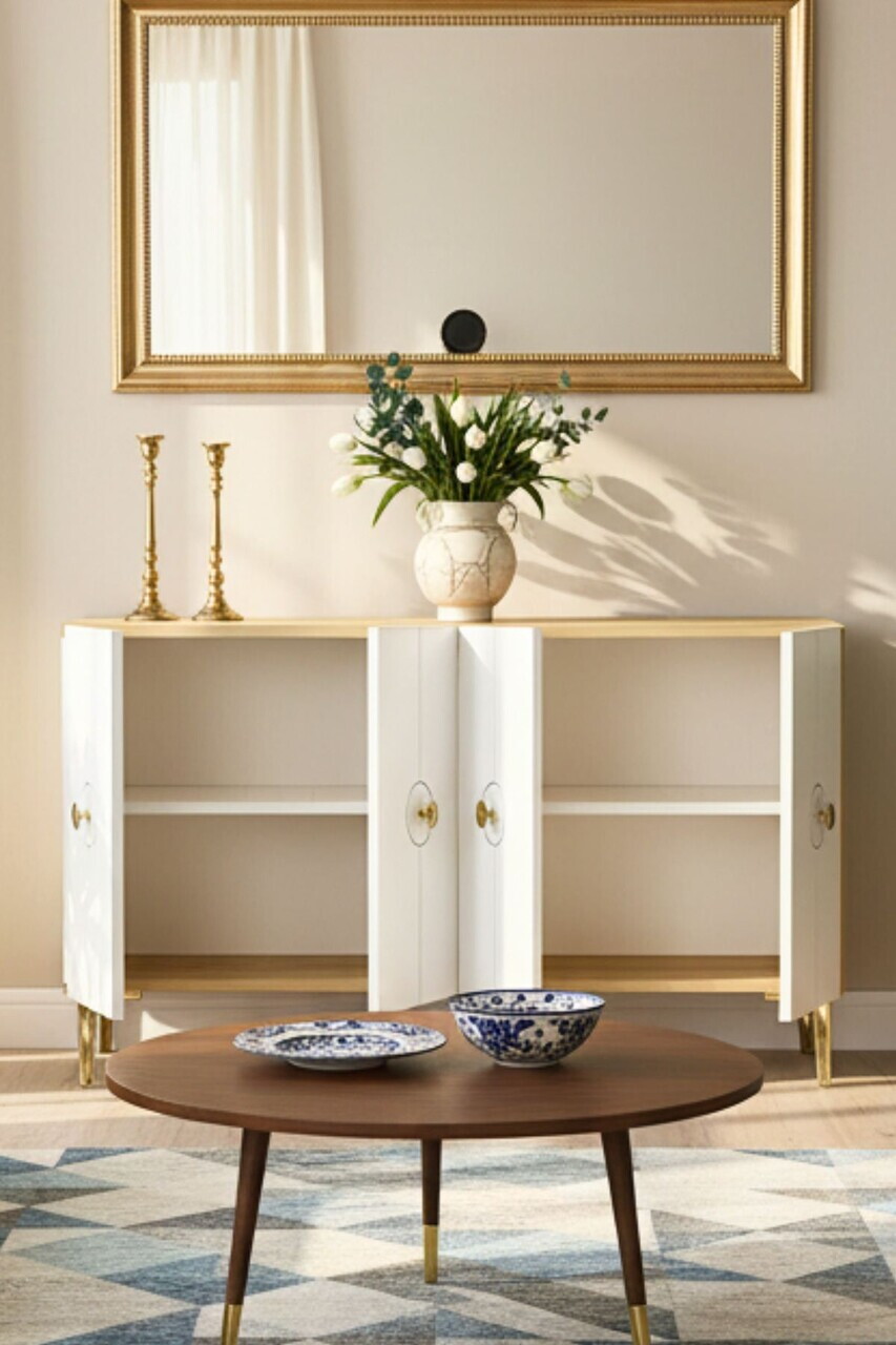 Consola, Hanah Home, Enlem 120, 120x75x32 cm, Stejar Safir / Alb — imaginea 3