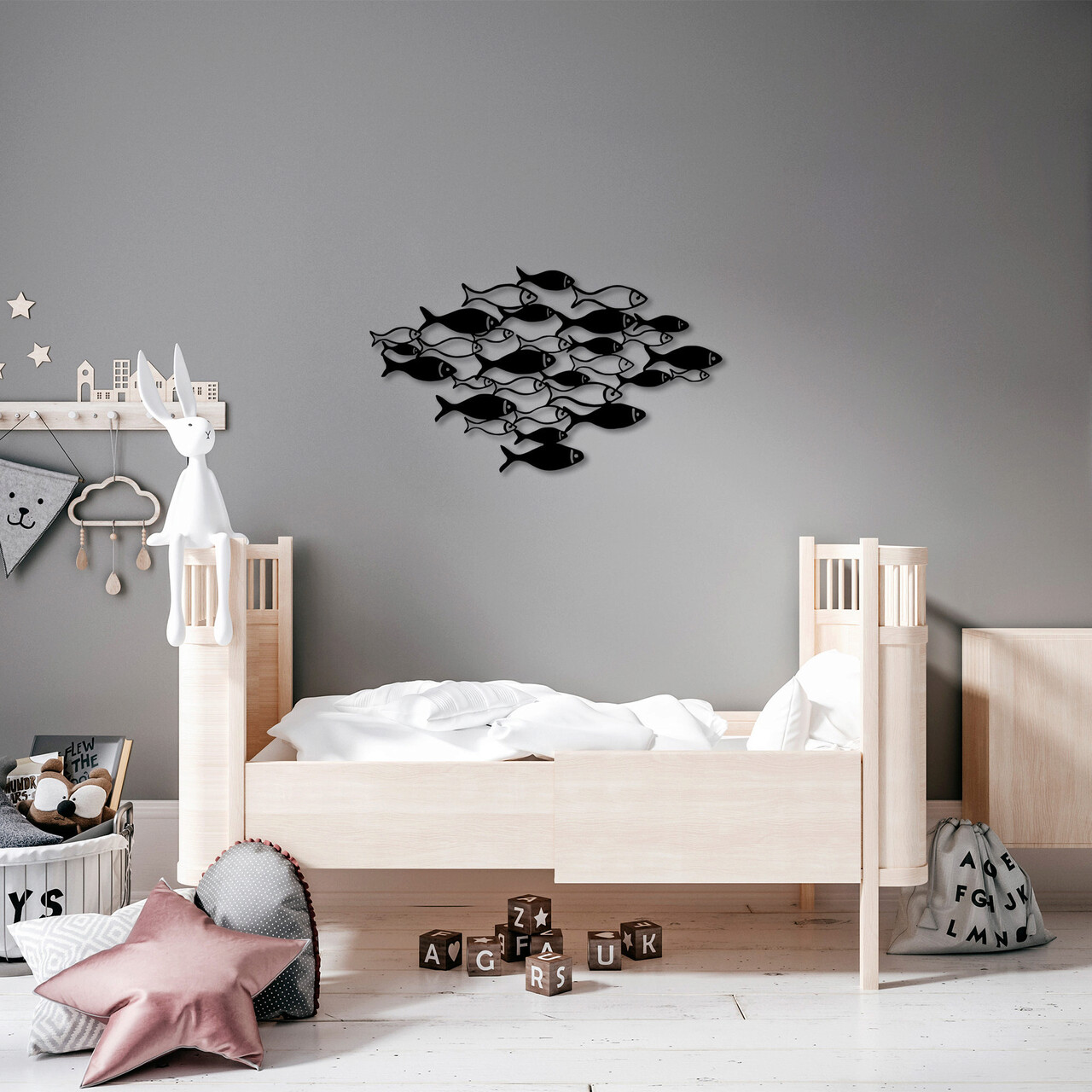 Decoratiune de perete, Fishes, Metal, 70 x 41 cm, Negru - 1 | YEO