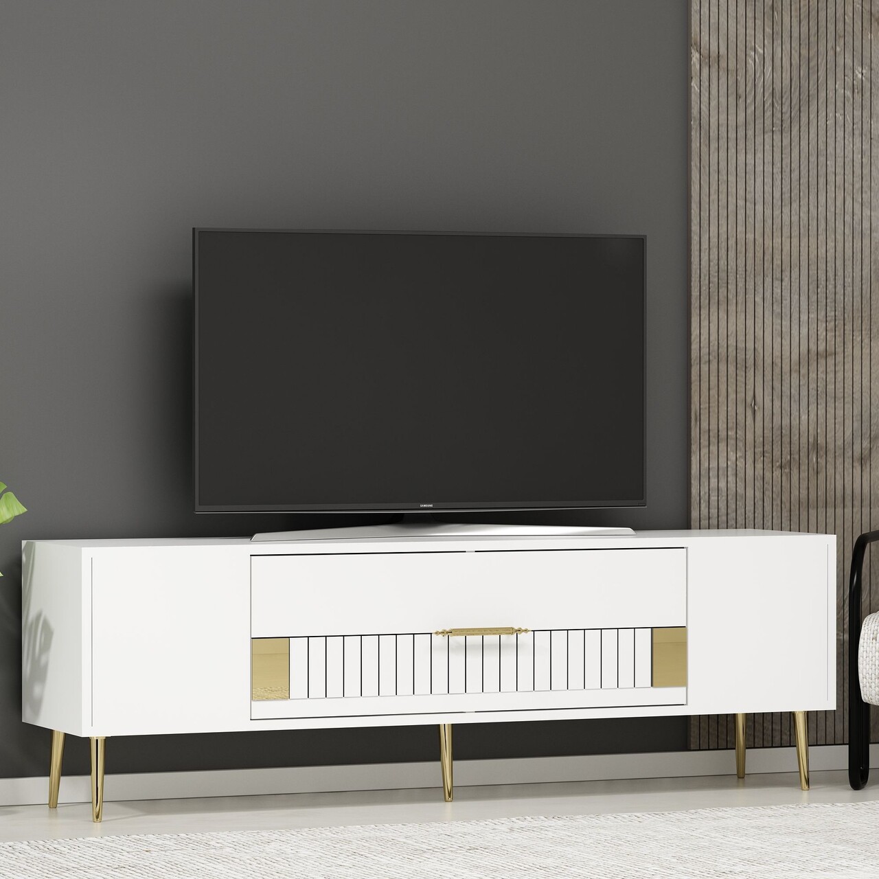 Comoda TV, Olivia, Dekolp4, Alb/Auriu - 1 | YEO