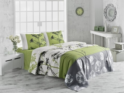 Cuvertura de pat, Victoria, Belezza Green, 160×230 cm, 100% bumbac, 260 gr/m², multicolor mezoni.ro