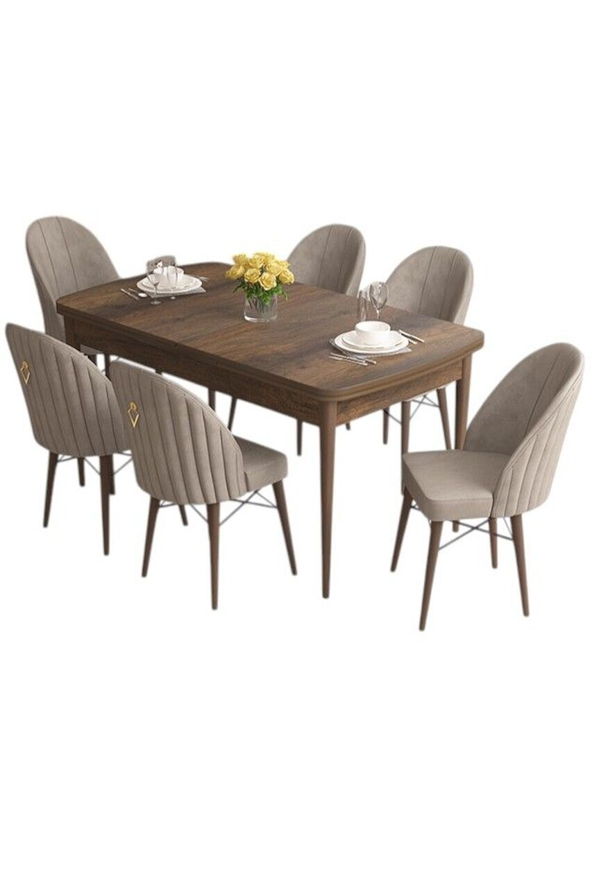 Set masa extensibila si scaune (7 piese), Hanah Home, Elf, Model baroc din lemn / Cappuccino — imaginea 2