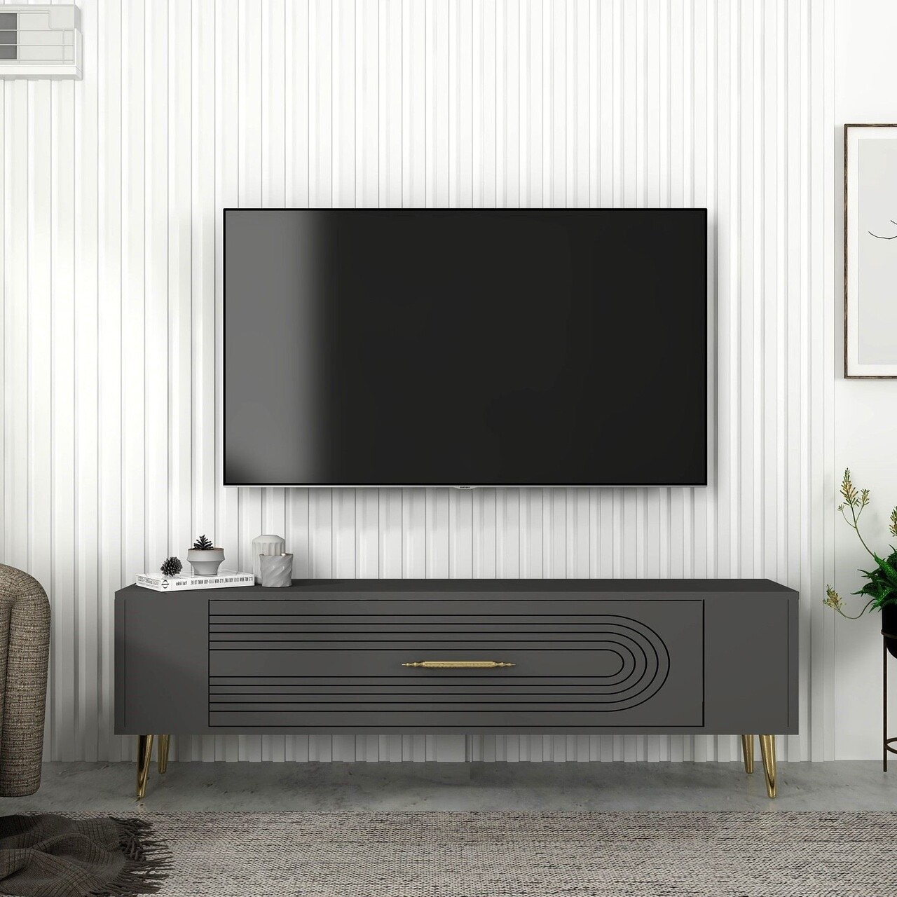 Comoda TV, Olivia, Retrol3, Antracit / Aur
