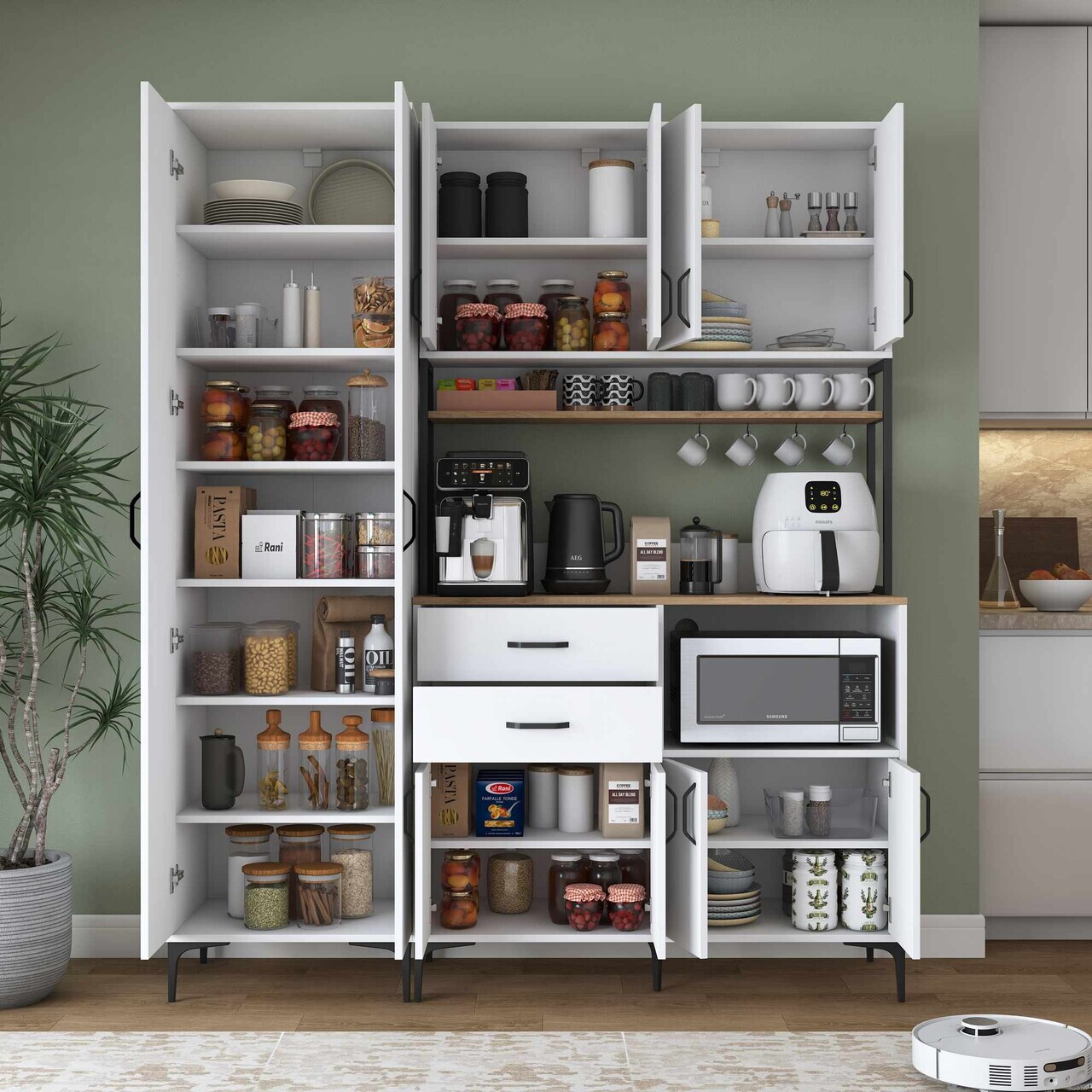 Dulap multifunctional, Hanah Home, JE261, 180x218.6x45 cm, Alb/Maro — imaginea 3