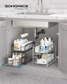 Organizator pentru dulap cu 2 cosuri glisante, Songmics, 26.5x21x31.5 cm, otel, negru