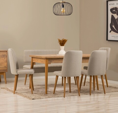 Set masă și scaune extensibile (6 bucăți), Vella, Vina, Pin Atlantic / Smântână