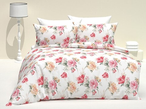 Lenjerie de pat dubla Tulip, Majoli Home Collection, 4 piese, 200x220 cm, 100% bumbac ranforce, multicolor