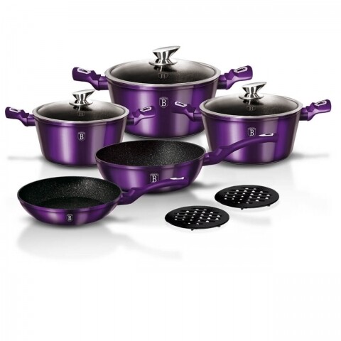 Set oale si tigai, din aluminiu forjat si marmura, Berlinger Haus, Royal Purple, 10 piese