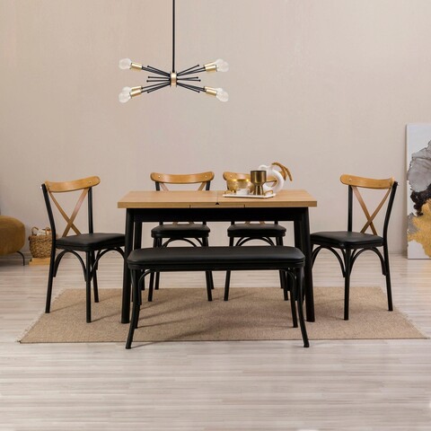 Set masa si scaune 6 piese, vella, olv-ac-tk18, pal, negru