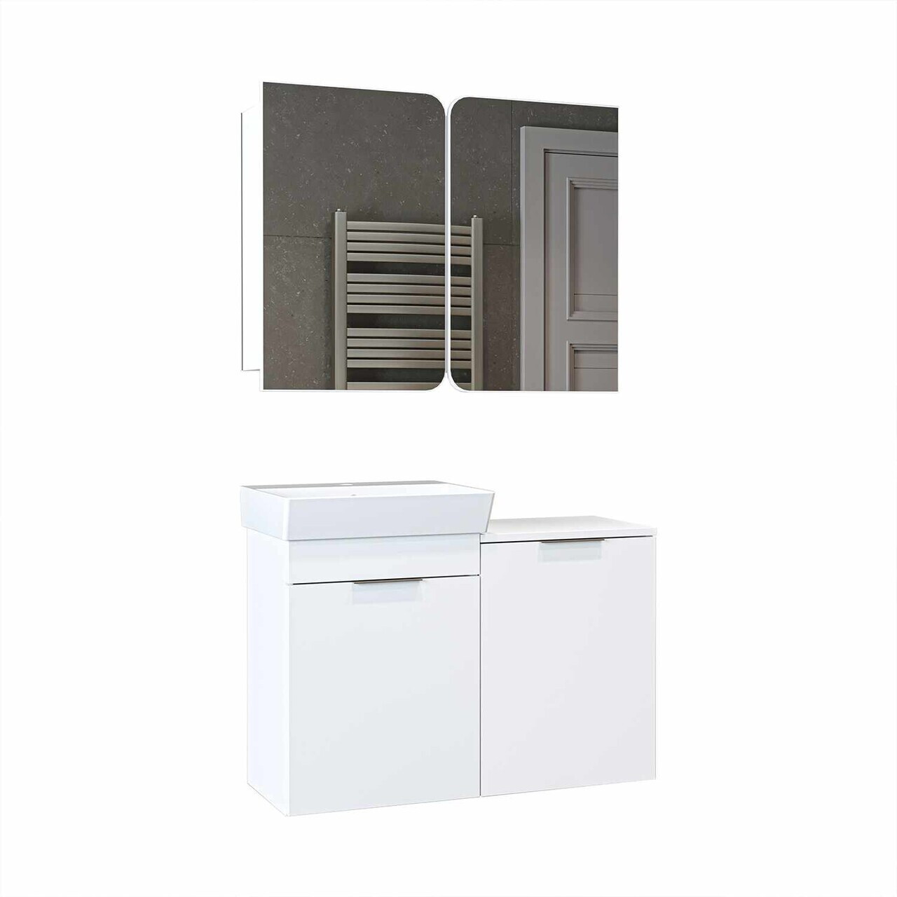 Set Dulap de Baie cu Chiuvetă și Oglindă (2 Piese), Hanah Home, Dubai Sepetli, PAL, Alb — imaginea 6