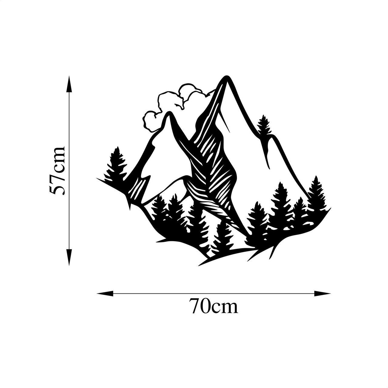 Decoratiune de perete, Mountain View, Metal, Dimensiune: 70 x 57 cm, Negru