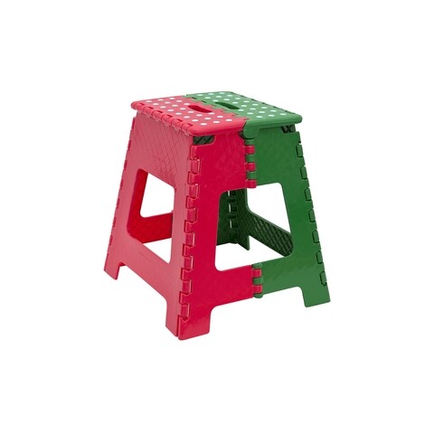 Scaun pliabil inalt, Plastor Trading, 37.5 x 35.5 x 38.5 cm, plastic, rosu/verde
