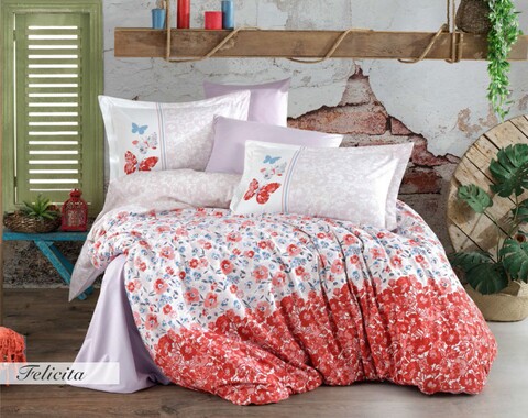Lenjerie de pat dubla, 4 piese, 200x220 cm, 100% bumbac poplin, hobby, felicita, rosu