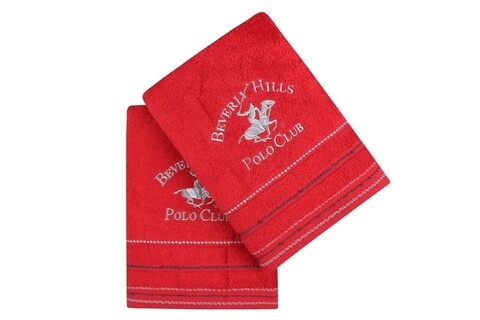 Set 2 prosoape de baie, Beverly Hills Polo Club, 403 Red, 70 x 140 cm, 100% bumbac Beverly Hills Polo Club