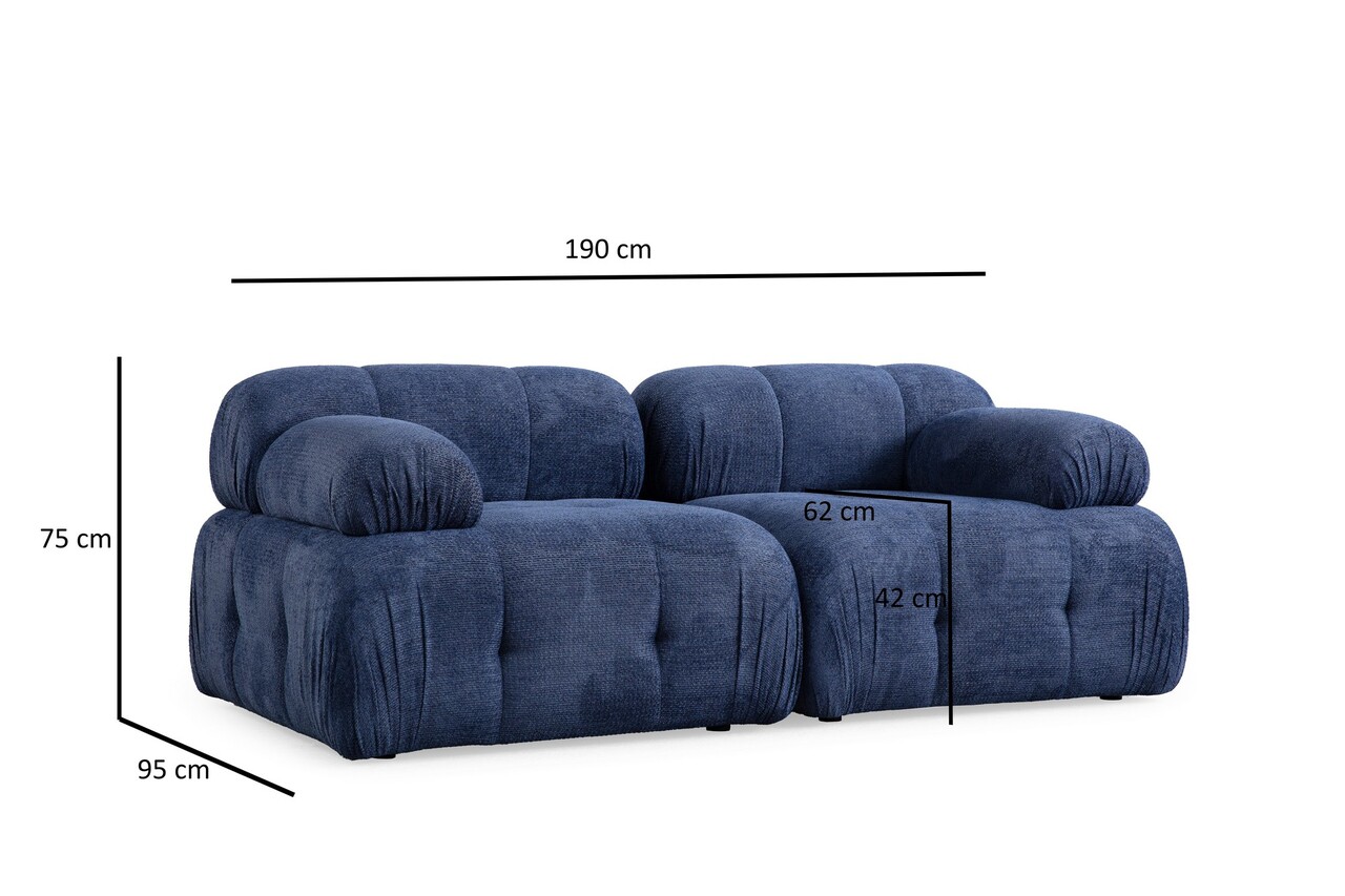 Canapea 2 locuri, Atelier del Sofa, 560ARE1560, Lemn de fag / PAL, Albastru