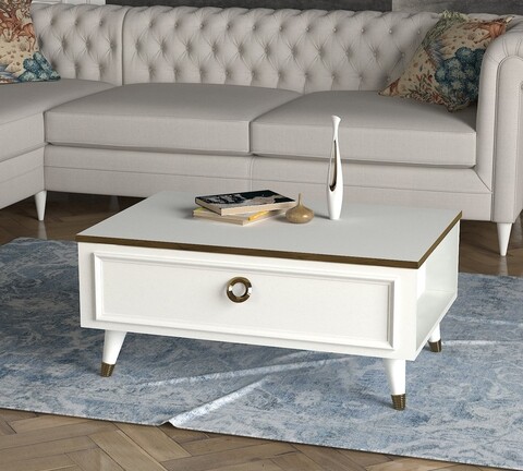 Masuta de cafea Kornelya, Tera Home, 90x60x38,2 cm, alb/auriu 90x60x382