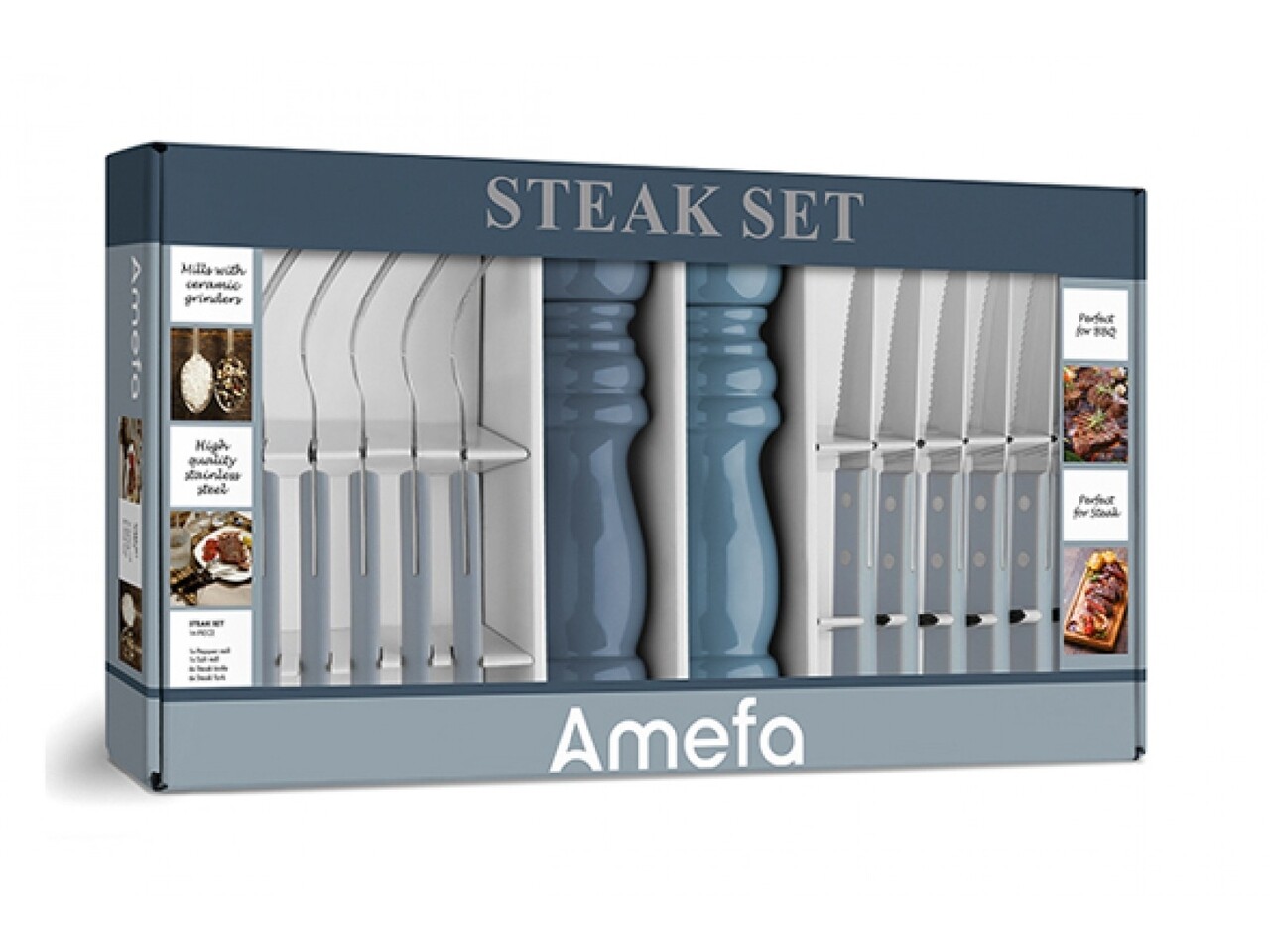 Set Pentru Friptura, 14 Piese, Amefa, BBQ Steak Set, Inox/ceramica