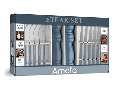 Set pentru friptura, 14 piese, Amefa, BBQ Steak Set, inox/ceramica Amefa
