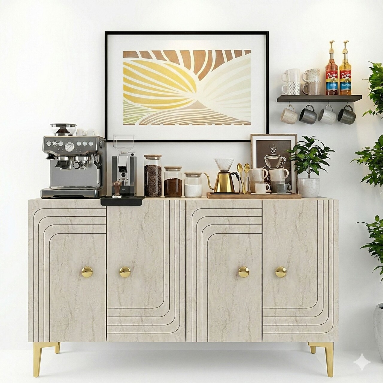 Consola, Hanah Home, Lessi 120, 120x75x32 cm, White / Travertine / Gold - view 3