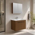 Set Dulap de Baie cu Chiuvetă și Oglindă (2 Piese), Hanah Home, Snap 80, Nuc închis nou