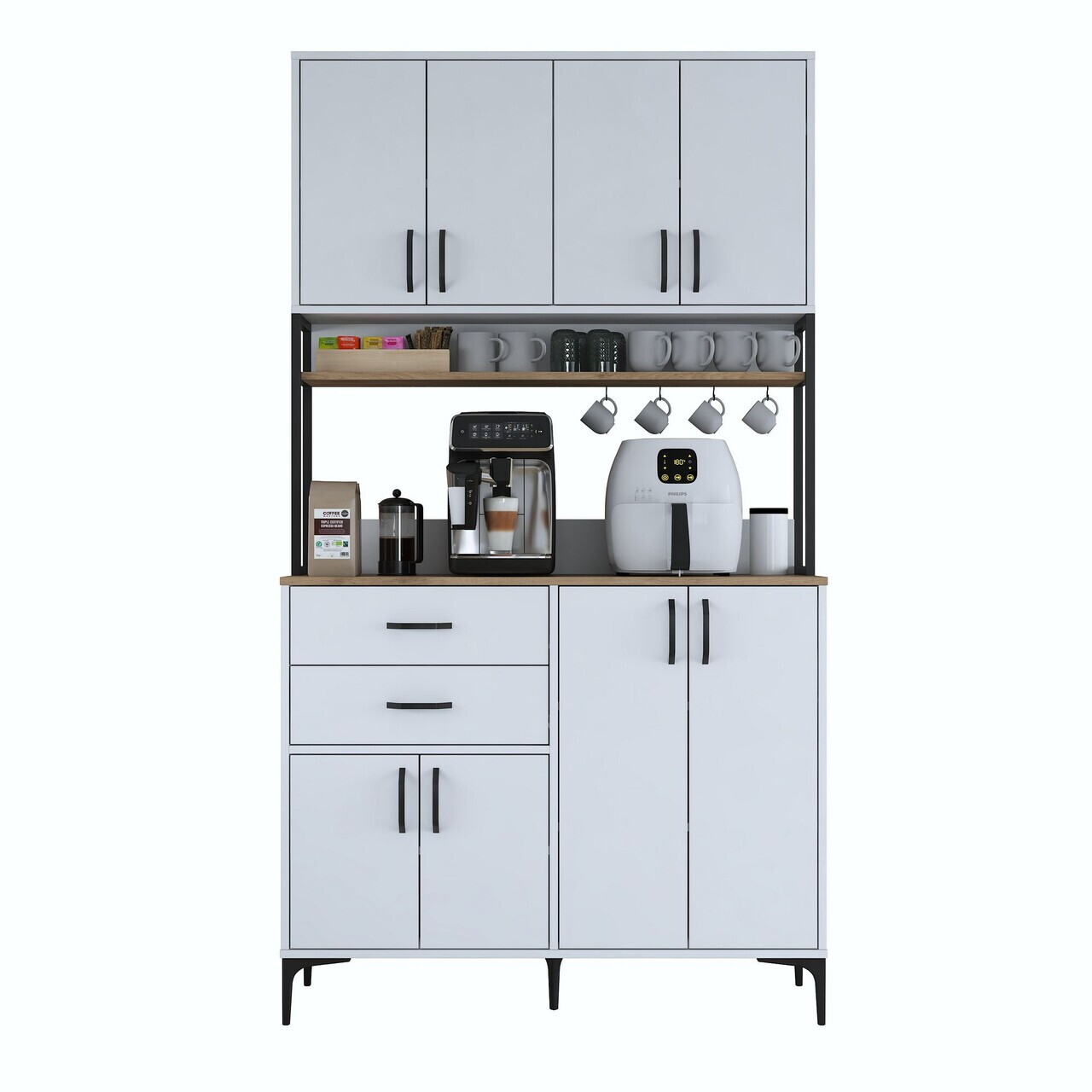Dulap multifunctional, Hanah Home, JE213, 120x218.6x45 cm, PAL melaminat, Alb/Maro - view 8