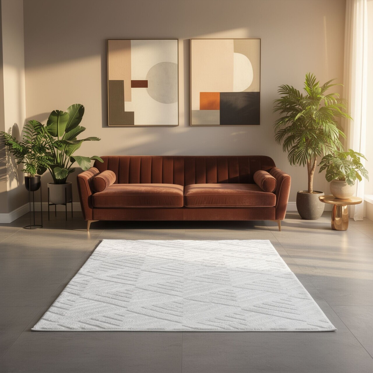 Covor, Dpelus, 120x400 cm, Poliester, Alb