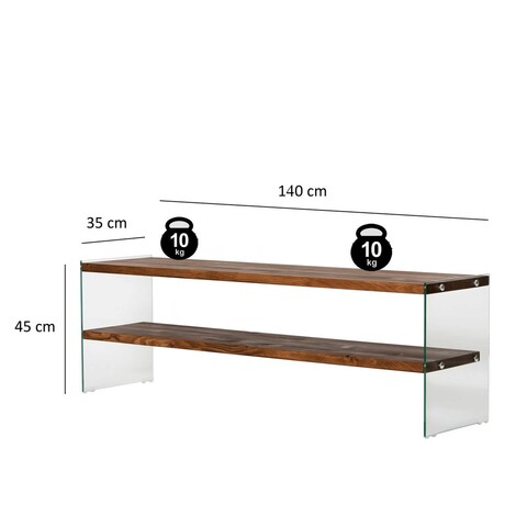 Comoda TV, Neostill, Aqua TV, 140x45x35 cm, Sticla temperata, Natural