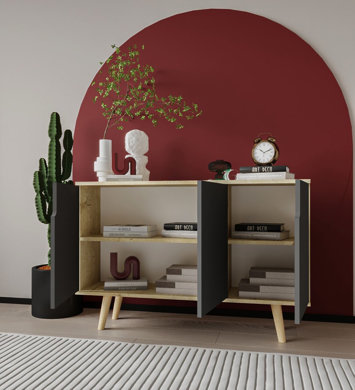 Consola, Hanah Home, Verona 120, 120x80x30 cm, PAL, Stejar safir / Antracit - imagine 3
