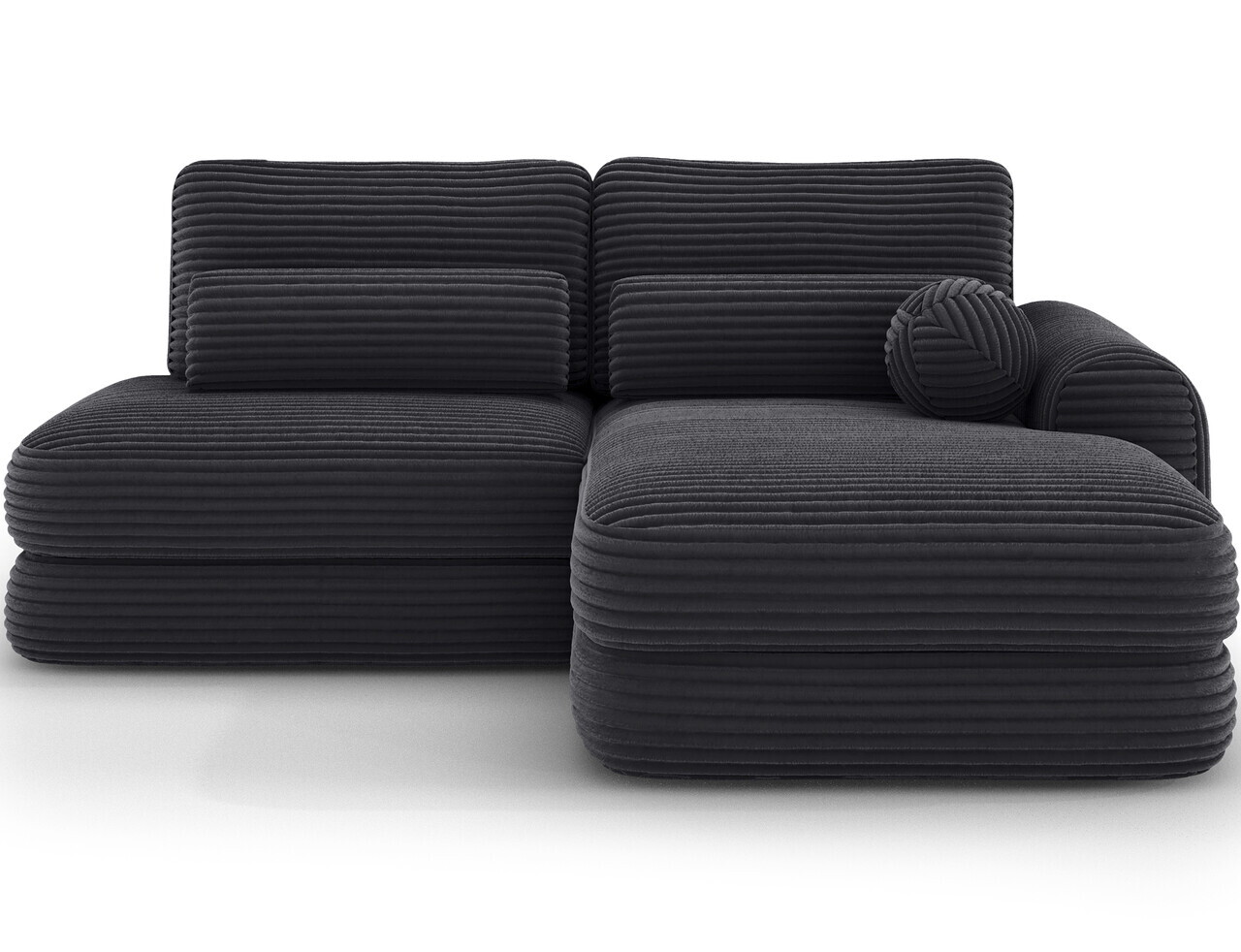 Coltar extensibil dreapta 3 locuri ELTAP, Ripeli, 217x175x96 cm, lemn/catifea din poliester, negru — imaginea 4