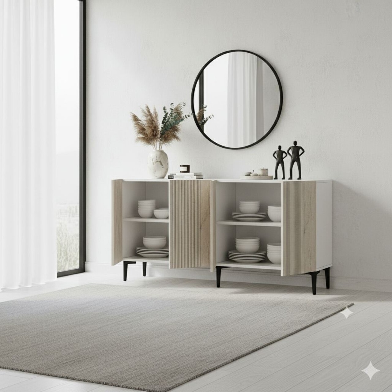 Consola, Hanah Home, Corsa 150, 150x75x32 cm, Alb / Travertin - view 2