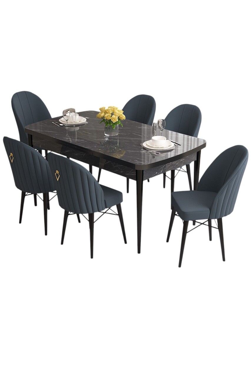 Set masa extensibila si scaune, Hanah Home, Roz, Marmură neagră / Antracit - view 2