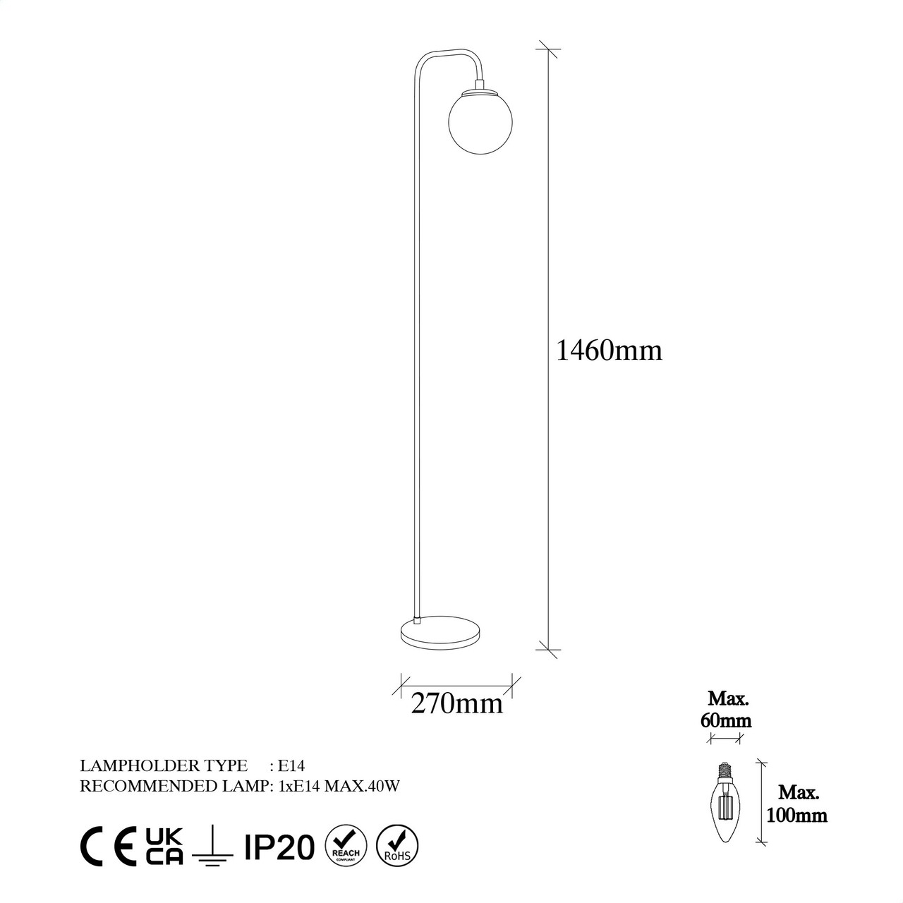 Lampadar, Fulgor, 942FLG1340, Metal, Negru / Crem