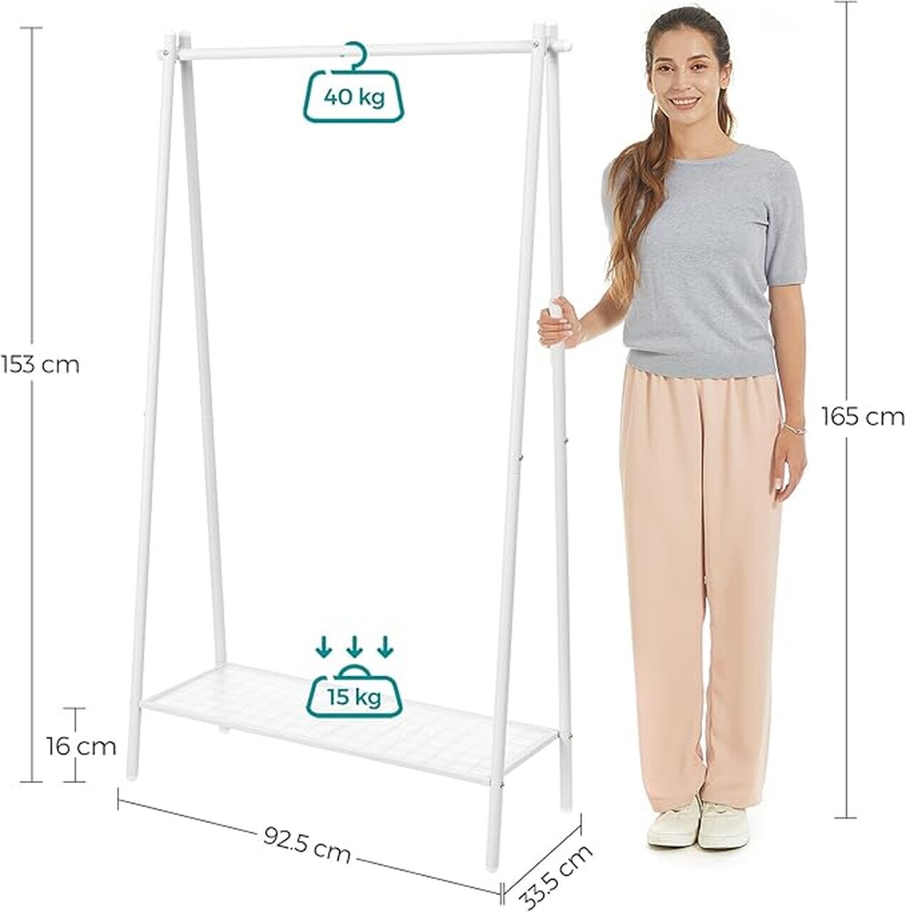 Suport pentru umerase cu raft, Songmics, 92.5x33.5x153 cm, otel, alb - view 6