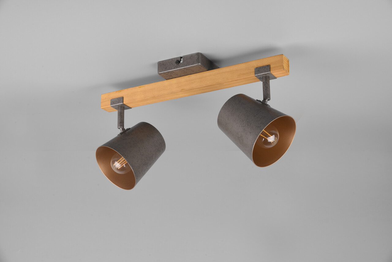 Plafoniera Bell, TRIO, 42.5x14.5x23.2 cm, 25W, 2x E14, metal, gri/natur