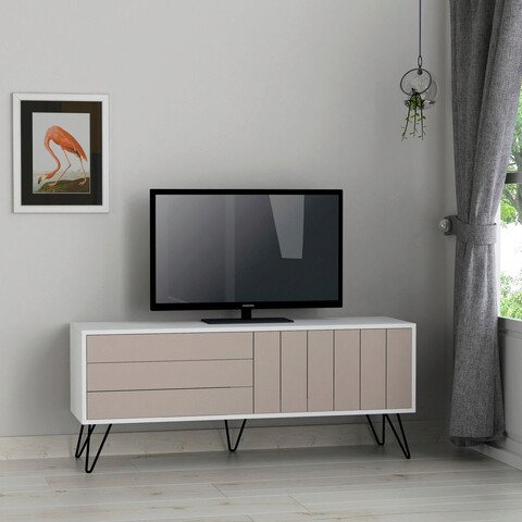 Comoda tv, decortie, picadilly tv stand, 139x57x36 cm, alb / mocha deschis