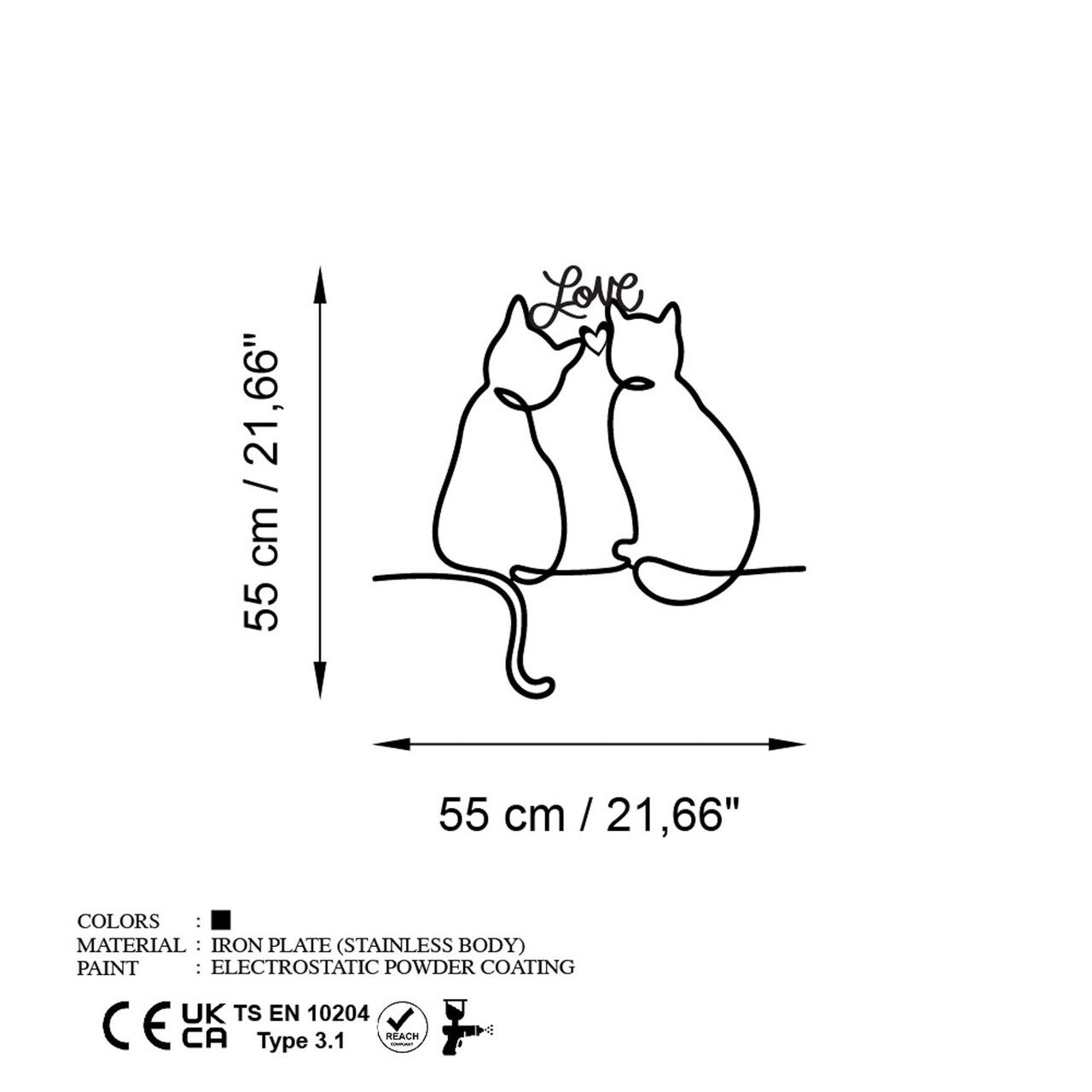 Decoratiune de perete, Cat 2, Dimensiune: 55 x 55 cm, Negru - view 6