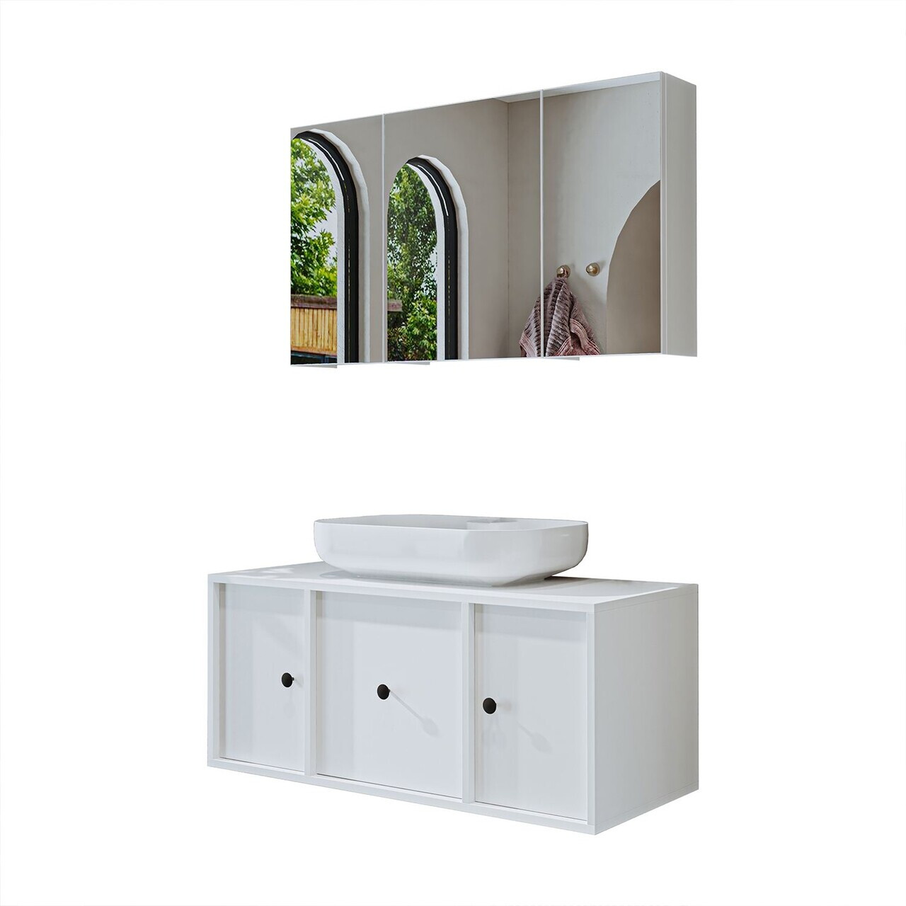 Set Dulap de Baie cu Chiuvetă și Oglindă (2 Piese), Hanah Home, 2568, MDF, Alb — imaginea 6